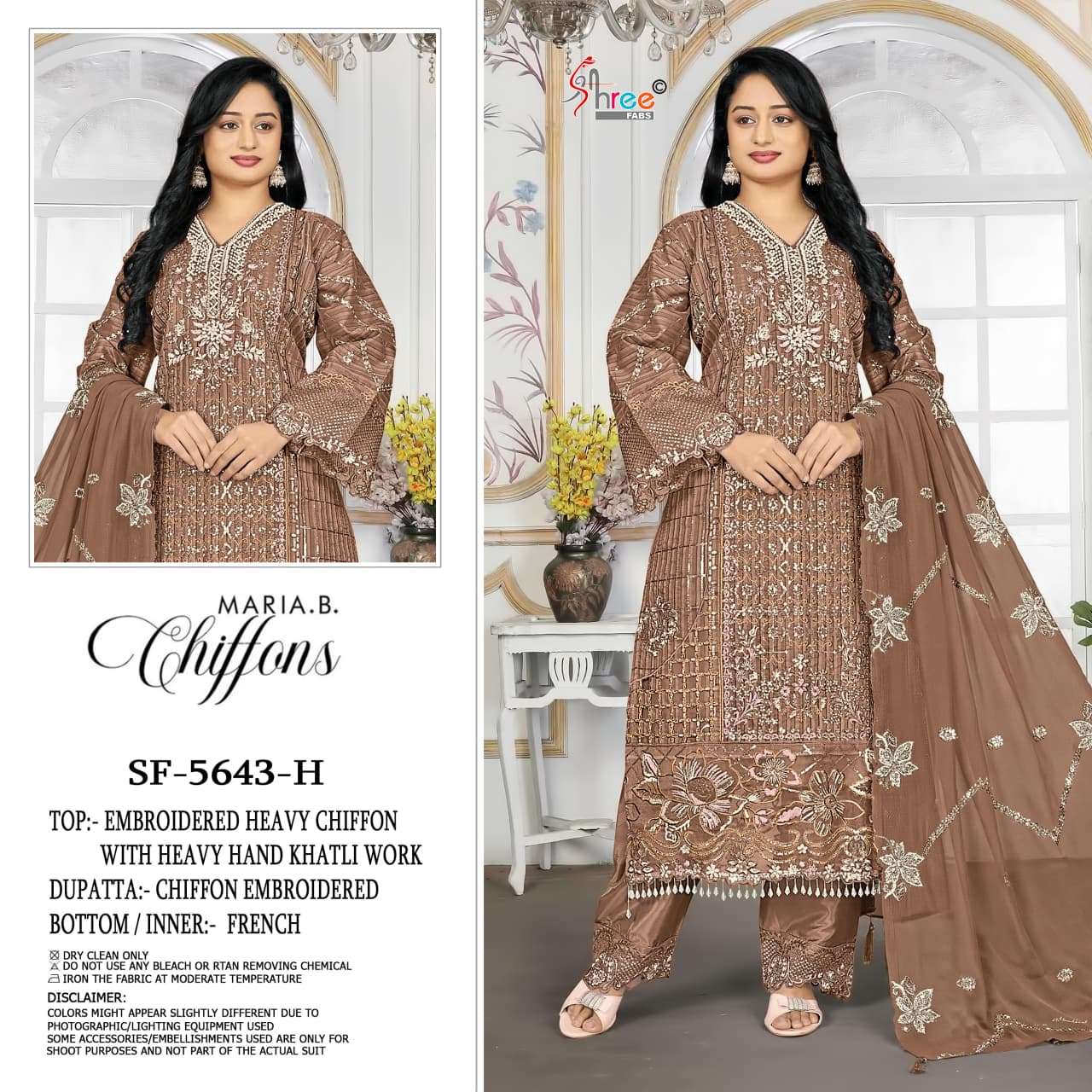 SHREE FABS 5643 COLOR CHIFFON EMBROIDERY KHATLI & CUT WORK SUIT WEDDING OUTFIT ONLINE